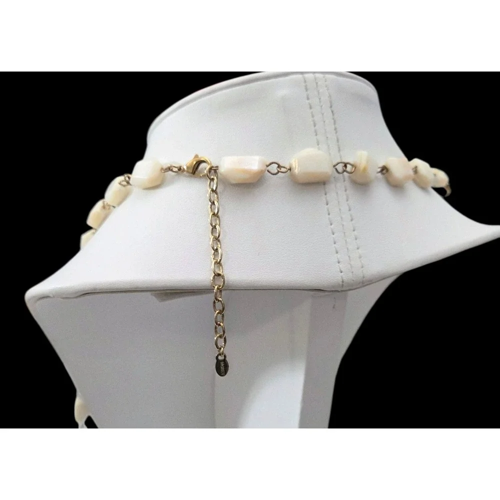 Vintage‎ Necklace MCM Stones Beaded Black White Gold Tone Chain Gemstones Long